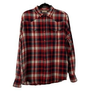 Wrangler Premium Quality Flannel Shirt Men Blue Plaid Snap Shirt Medium Western